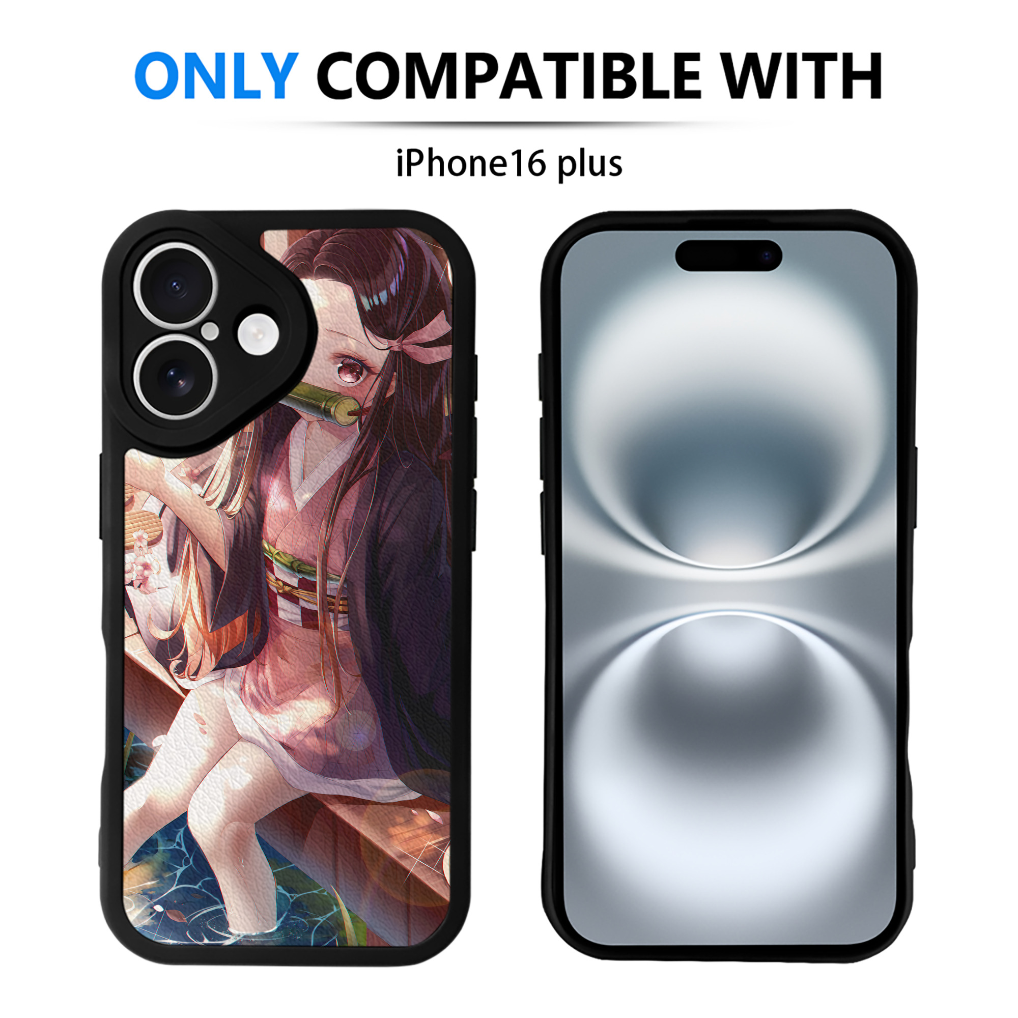 （画像用） 鬼滅の刃（きめつのやいば）竈門 禰󠄀豆子／かまど ねずこ Kamado Nezuko 【iPhone 16シリーズ対応】シリコンスマホケース（レザー調） 材質：シリコン